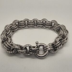Sterling Silver Textured Link Bracelet - Elegant Silver Chain